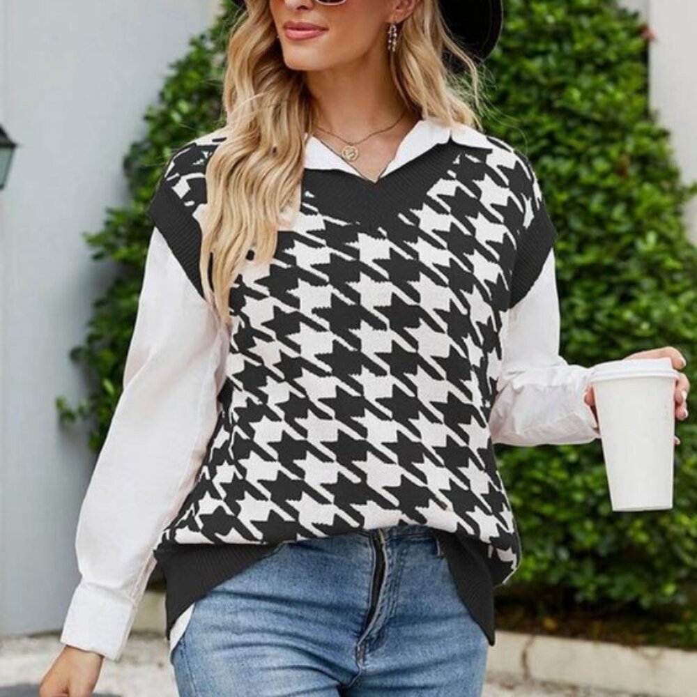Plaid Loose Sleeveless Sweater